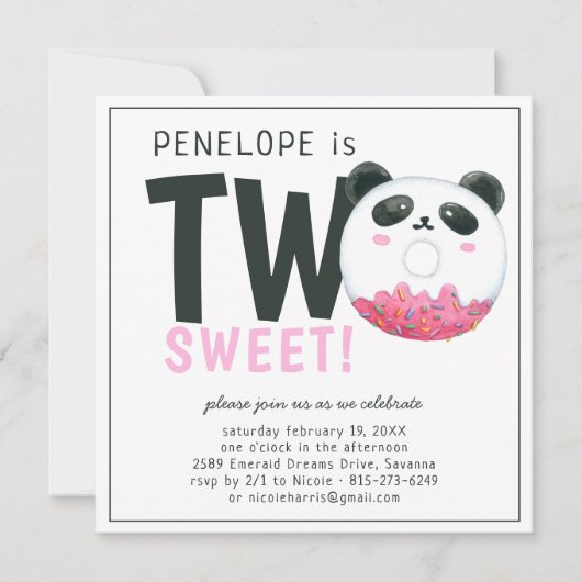 Two Sweet | Panda Donut 2e verjaardag uitnodiging (Voorkant)