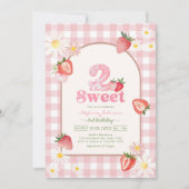 Two Sweet Strawberry 2nd Birthday Invitation Kaart (Voorkant)