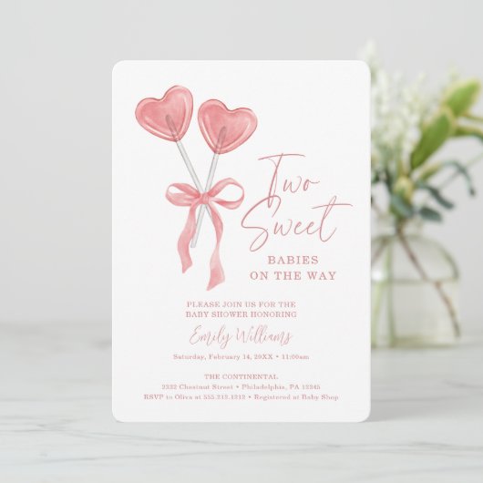 Two Sweet Twins Baby shower Uitnodiging (Staand voorkant)