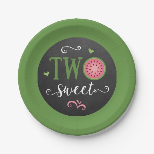 Two Sweet Watermelon 2nd Birthday Paper Plate Papieren Bordje (Voorkant)