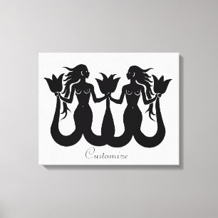 Two-Tail Mermaid Silhouette Thunder_Cove Canvas Afdruk