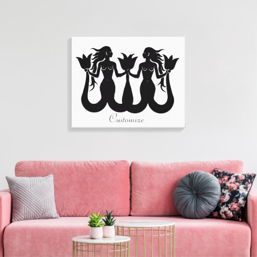 Two-Tail Mermaid Silhouette Thunder_Cove Canvas Afdruk (Insitu (Woonkamer))