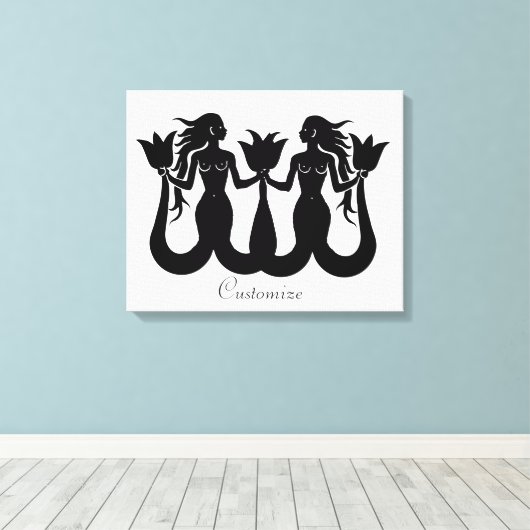 Two-Tail Mermaid Silhouette Thunder_Cove Canvas Afdruk (Insitu (Houten vloer))