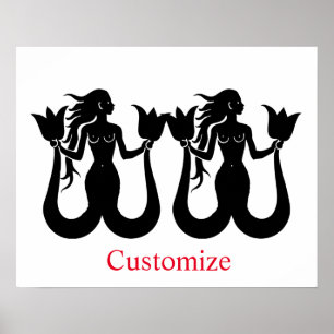 Two-Tail Mermaid Silhouette Thunder_Cove Poster