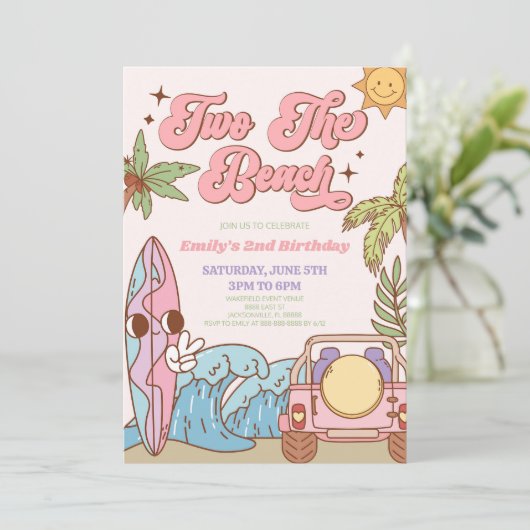 Two The Beach Groovy Surf Retro 2e verjaardagsfees Kaart (Staand voorkant)