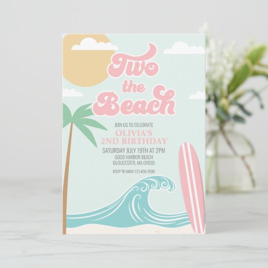 Two the Beach PINK Surf Beach 2nd Birthday Kaart (Staand voorkant)