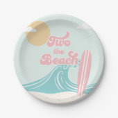 Two the Beach Pink Surf Beach Verjaardag Papieren Bordje (Voorkant)