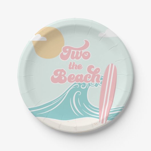 Two the Beach Pink Surf Beach Verjaardag Papieren Bordje (Voorkant)
