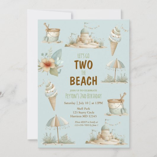 Two the Beach Summer Kids Birthday Invitation Kaart (Voorkant)