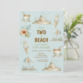 Two the Beach Summer Kids Birthday Invitation Kaart (Staand voorkant)