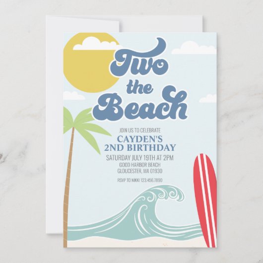 Two the Beach Surf Beach 2nd Birthday Invitation Kaart (Voorkant)
