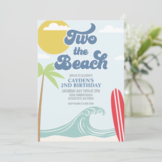 Two the Beach Surf Beach 2nd Birthday Invitation Kaart (Staand voorkant)