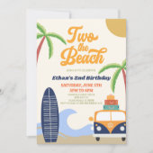 Two The Beach Surf Blue Retro 2e verjaardagsfeestj Kaart (Voorkant)