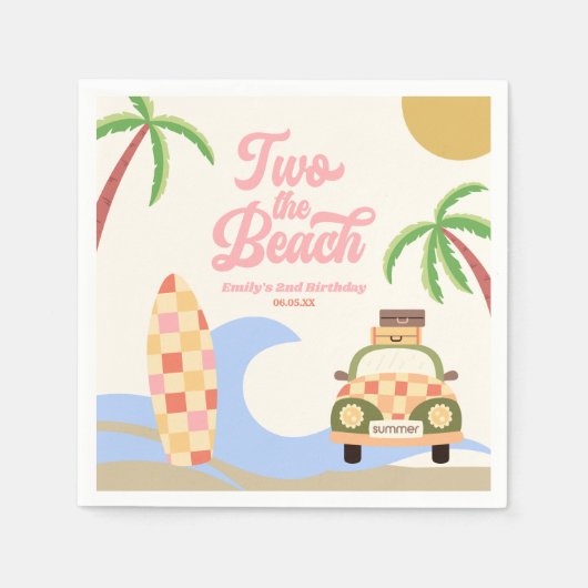 Two The Beach Surf Roze 2e verjaardagsfeestje Servet (Voorkant)