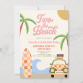 Two The Beach Surf Roze Retro 2e verjaardagsfeestj Kaart (Voorkant)