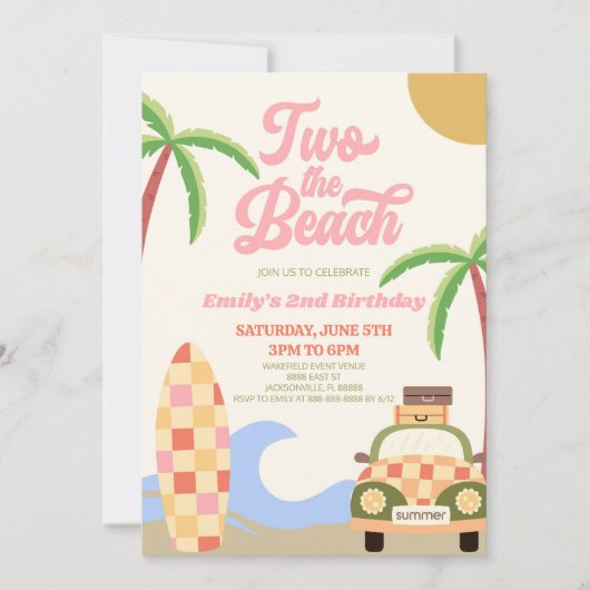 Two The Beach Surf Roze Retro 2e verjaardagsfeestj Kaart (Voorkant)