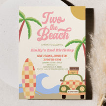 Two The Beach Surf Roze Retro 2e verjaardagsfeestj