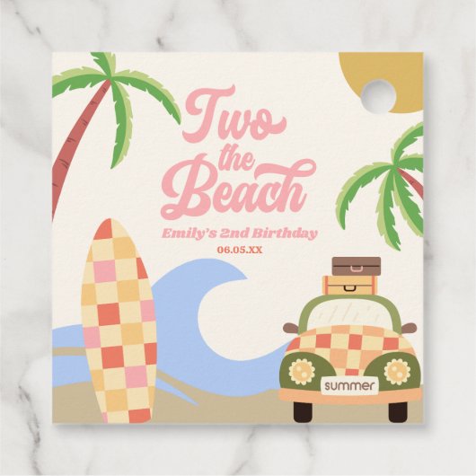 Two The Beach Surven Board Roze 2e verjaardagsfees Bedankjes Labels (Achterkant)