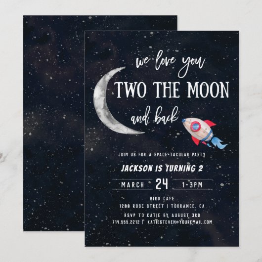 Two The Moon 2e Verjaardagsfeestje Kaart (Voorkant / Achterkant)