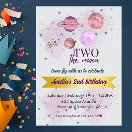 Two The Moon 2nd Birthday Girl Moon Stars Rocket  Kaart