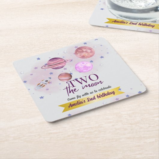 Two The Moon 2nd Birthday Girl Moon Stars Rocket  Kartonnen Onderzetters (Schuin)