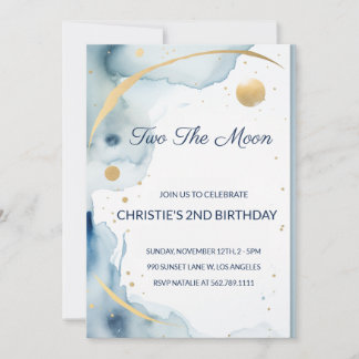Two The Moon: Bleek Blauw 2e verjaardagsuitnodigin Kaart