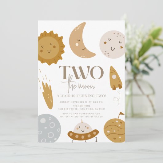 Two the Moon Boho Space 2e verjaardag Kaart (Staand voorkant)
