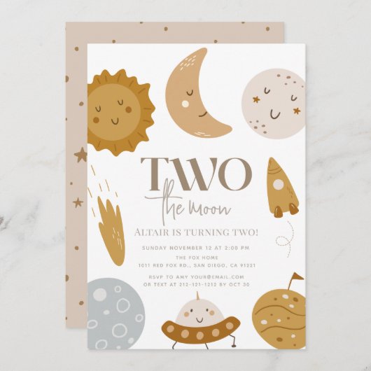 Two the Moon Boho Space 2e verjaardag Kaart (Voorkant / Achterkant)