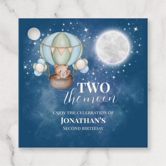 Two The Moon Boy Bear Balloon 2nd Birthday  Bedankjes Labels (Voorkant)