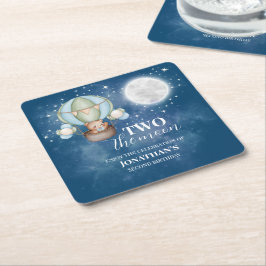 Two The Moon Boy Bear Balloon 2nd Birthday  Kartonnen Onderzetters