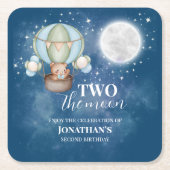 Two The Moon Boy Bear Balloon 2nd Birthday  Kartonnen Onderzetters (Voorkant)