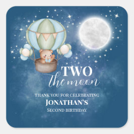 Two The Moon Boy Bear Balloon 2nd Birthday  Vierkante Sticker