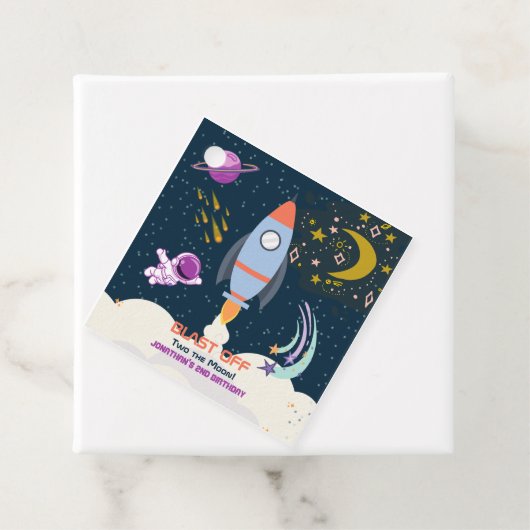 Two The Moon Boy Space Rocket 2nd Birthday Bedankjes Labels (In situ)