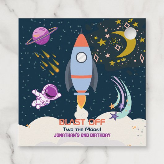 Two The Moon Boy Space Rocket 2nd Birthday Bedankjes Labels (Achterkant)