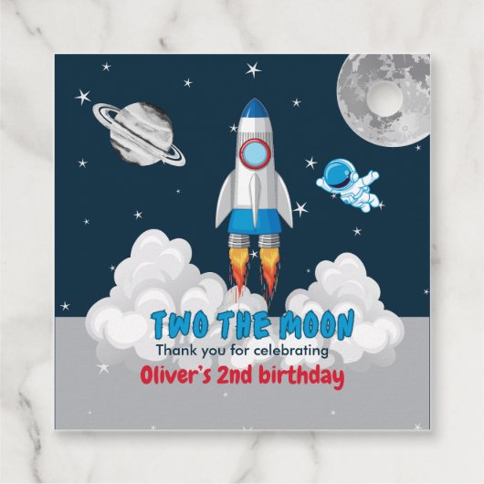 Two The Moon Boy Space Rocket 2nd Birthday Bedankjes Labels (Achterkant)