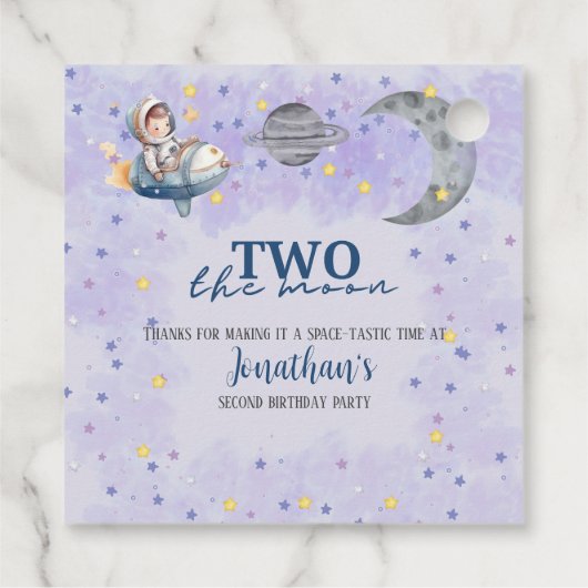 Two The Moon Boy Space Rocket 2nd Birthday Bedankjes Labels (Achterkant)