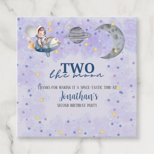 Two The Moon Boy Space Rocket 2nd Birthday  Bedankjes Labels (Voorkant)