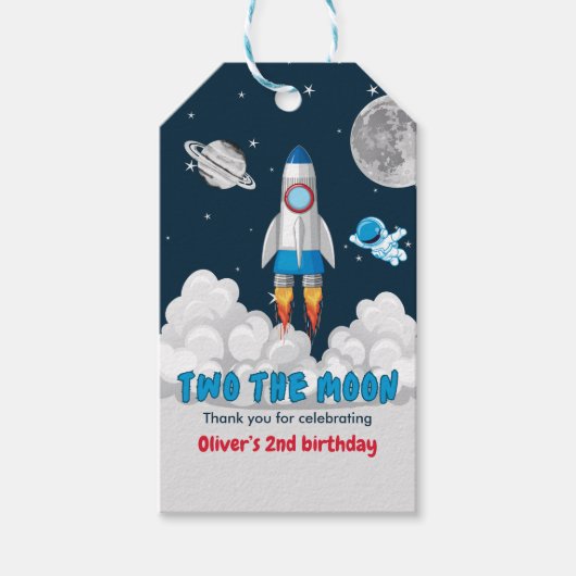 Two The Moon Boy Space Rocket 2nd Birthday Cadeaulabel (Voorkant)