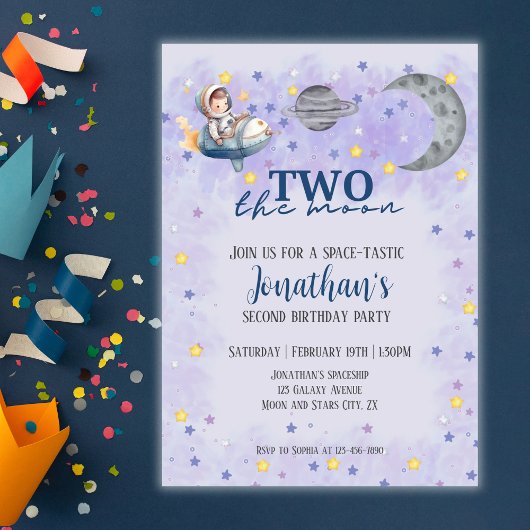Two The Moon Boy Space Rocket 2nd Birthday  Kaart