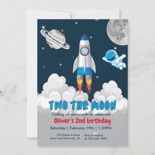 Two The Moon Boy Space Rocket 2nd Birthday  Kaart (Voorkant)