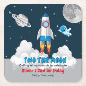 Two The Moon Boy Space Rocket 2nd Birthday Kartonnen Onderzetters (Voorkant)