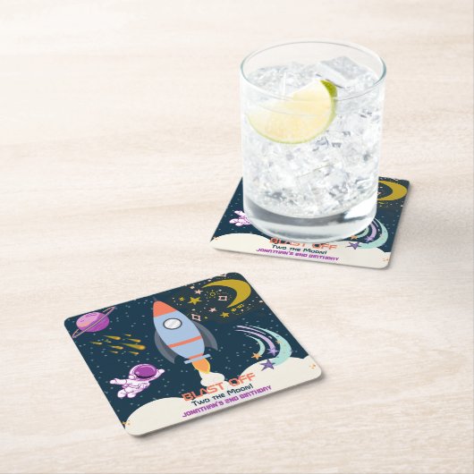 Two The Moon Boy Space Rocket 2nd Birthday Kartonnen Onderzetters (Insitu)