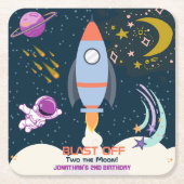 Two The Moon Boy Space Rocket 2nd Birthday Kartonnen Onderzetters (Voorkant)