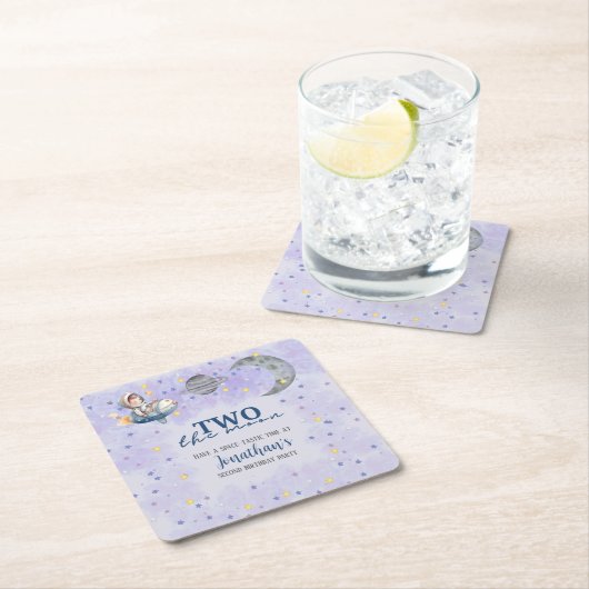 Two The Moon Boy Space Rocket 2nd Birthday Kartonnen Onderzetters (Insitu)