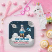 Two The Moon Boy Space Rocket 2nd Birthday Papieren Bordje (Feest)