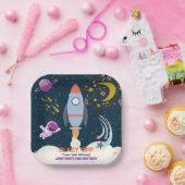 Two The Moon Boy Space Rocket 2nd Birthday Papieren Bordje (Feest)