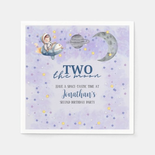 Two The Moon Boy Space Rocket 2nd Birthday Servet (Voorkant)