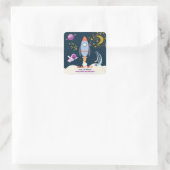 Two The Moon Boy Space Rocket 2nd Birthday Vierkante Sticker (Tas)