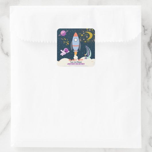 Two The Moon Boy Space Rocket 2nd Birthday Vierkante Sticker (Tas)