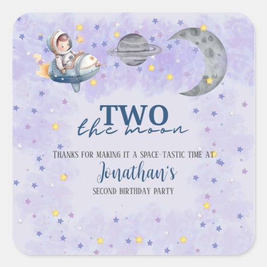 Two The Moon Boy Space Rocket 2nd Birthday  Vierkante Sticker (Voorkant)